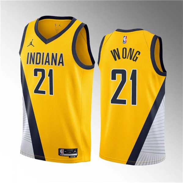 Men%27s Indiana Pacers #21 Isaiah Wong Yellow 2023 Draft Statement Edition Stitched Basketball Jersey Dzhi